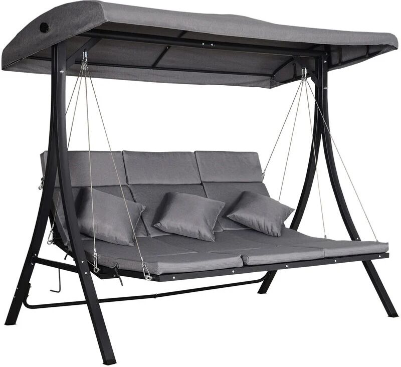 Outdoor 3-person Porch Swing Chair Chaise Lounge Patio Garden Grey - Black and Grey - Outsunny