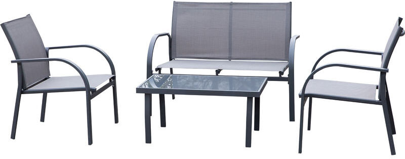 4pcs Patio Furniture Set Garden Sofa Glass Top Coffee Table Grey - Charcoal Grey - Outsunny