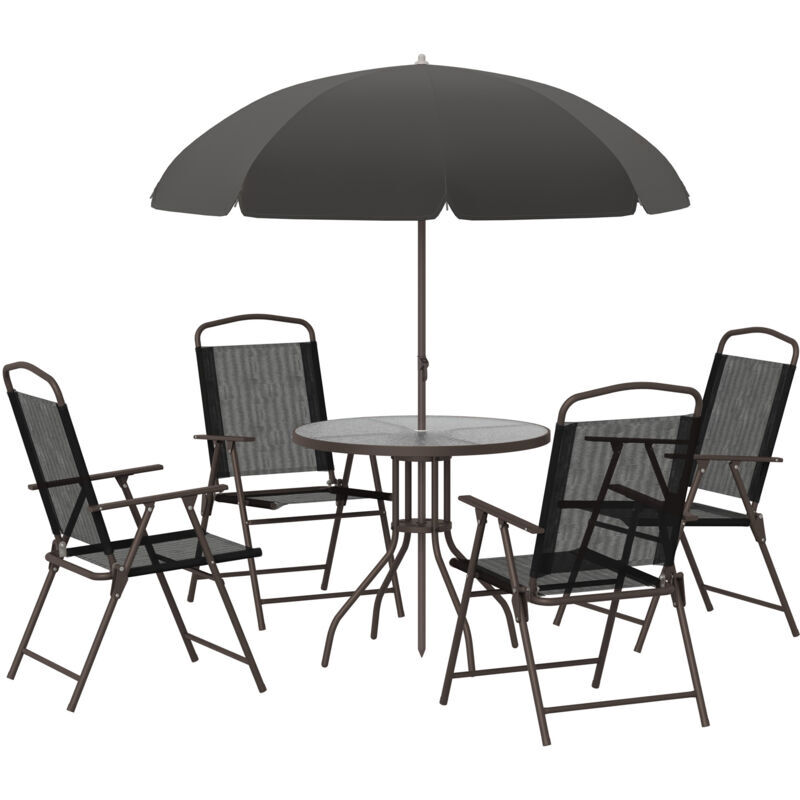 Outsunny Garden Dining Set Outdoor Furniture Folding Chairs Table Parasol Black - Black