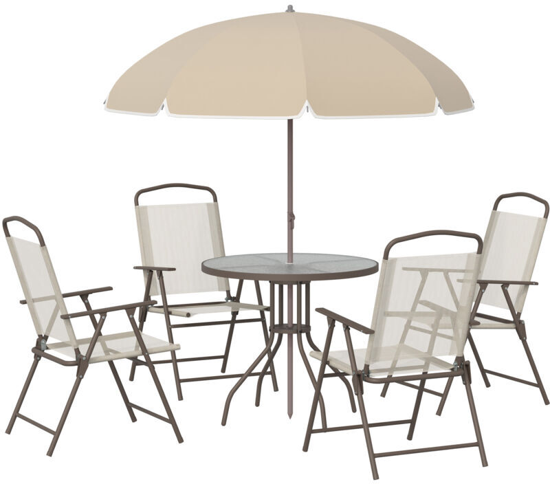 Outsunny - Garden Dining Set Outdoor Furniture Folding Chairs Table Parasol Beige - Beige