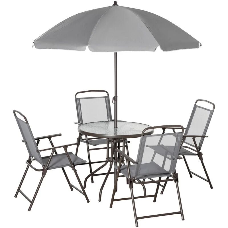Outsunny Garden Dining Set Outdoor Furniture Folding Chairs Table Parasol Grey - Grey