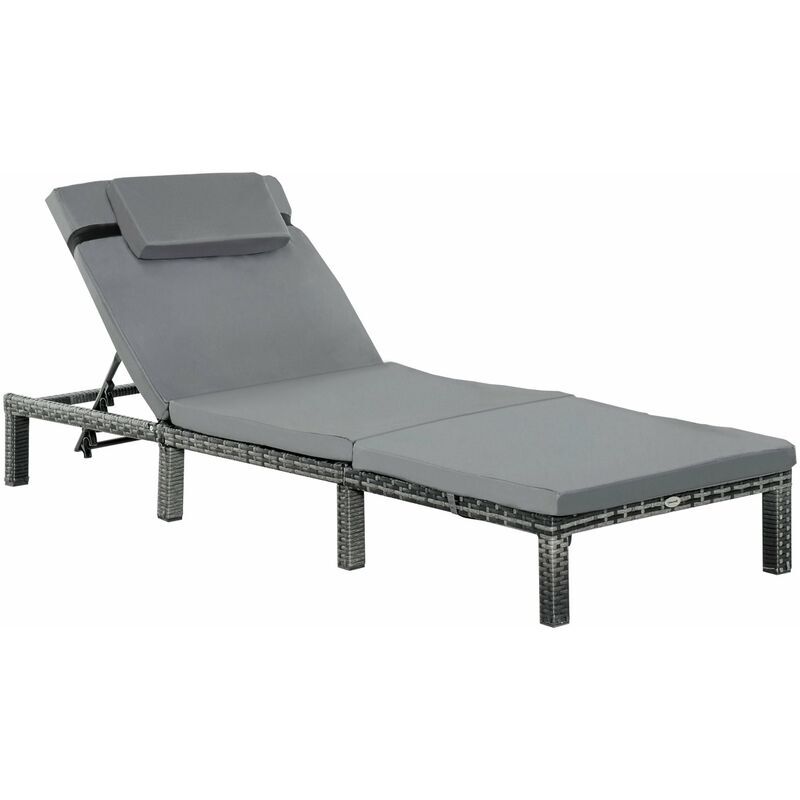 Garden Rattan Furniture Recliner Lounger Sun Reclining Daybed Patio Grey - Charcoal grey - Outsunny