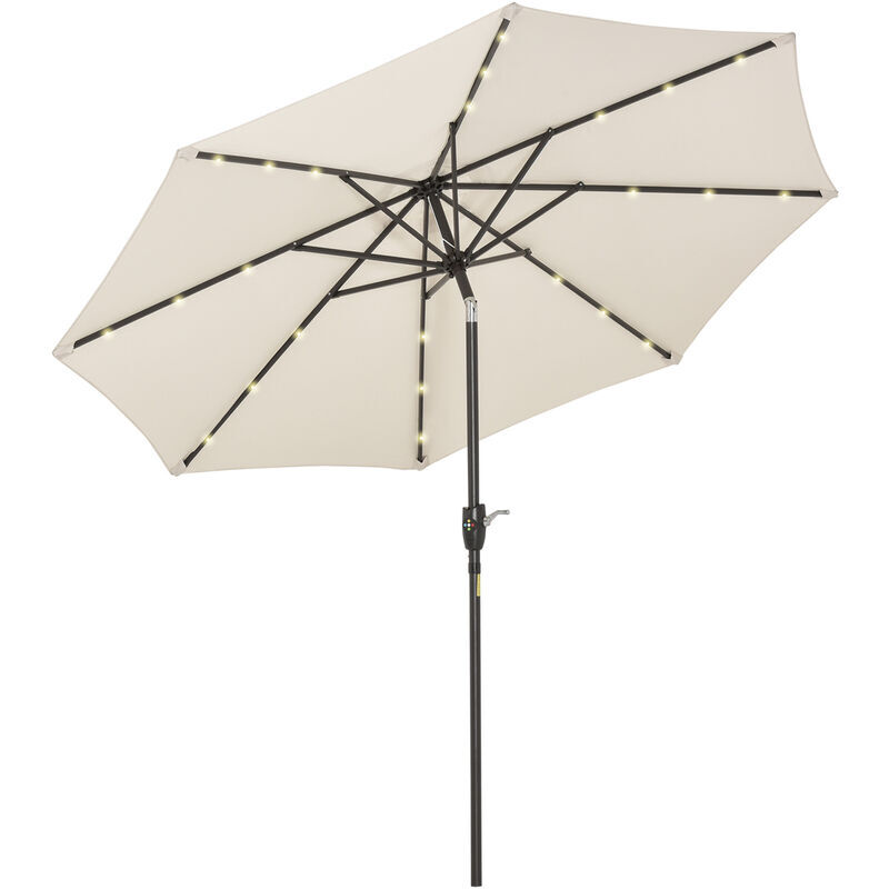 Outsunny - Garden Parasol Outdoor Tilt Sun Umbrella led Light Hand Crank Off White - Off White