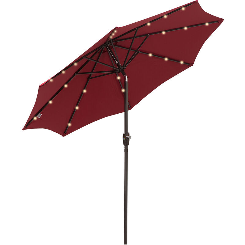 Outsunny - Garden Parasol Outdoor Tilt Sun Umbrella led Light Hand Crank Wine Red - Wine Red