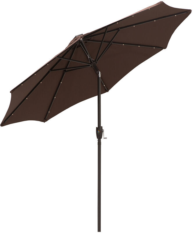 Outsunny - Garden Parasol Outdoor Tilt Sun Umbrella led Light Hand Crank Brown - Brown