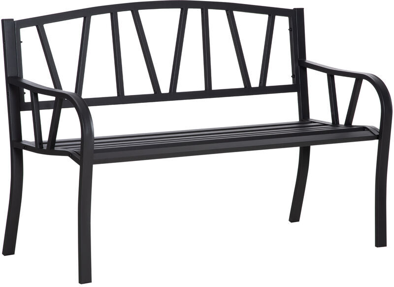 Metal Loveseat 2-Seater Outdoor Furniture w/ Ergonomic Armrest - Black - Outsunny