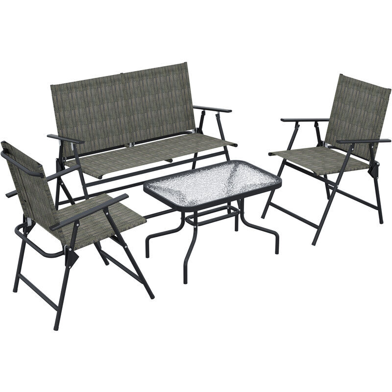 Outsunny - Patio Furniture Set, Garden Set w/ Table, Foldable Chairs, a Loveseat Brown - Brown