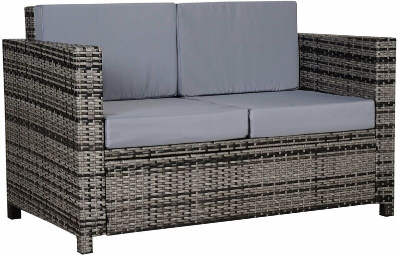 Rattan Wicker 2-seat Sofa Loveseat Padded Garden Furniture Grey - Grey - Outsunny