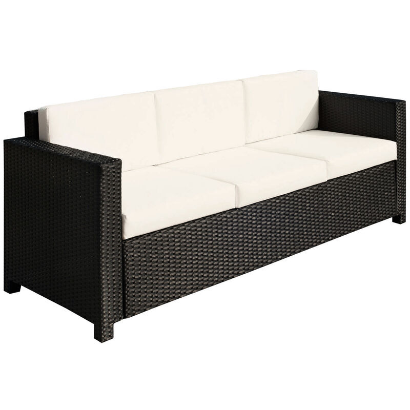 Outsunny - Rattan Wicker 3-seater Sofa Chair Patio Furniture w/ Cushions Black - Black