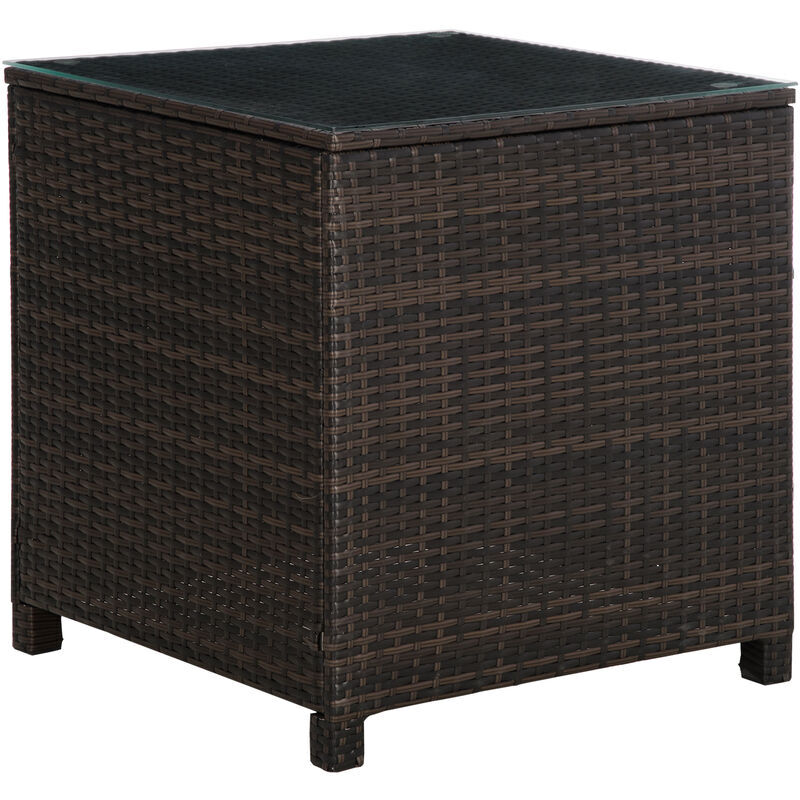 Side Table Furniture Tempered Glass Garden Patio Wicker Brown - Mixed Brown - Outsunny