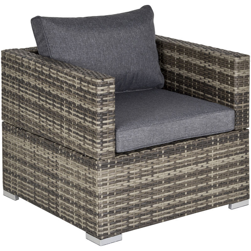 Outdoor Garden Furniture Rattan Single Middle Sofa w/ Cushions Deep Grey - Deep Grey - Outsunny