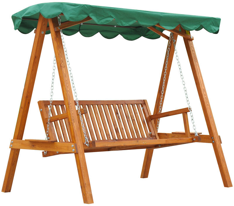 Swing Chair 3 Seater Swinging Wooden Hammock Garden Seat Outdoor Canopy Green - Green - Outsunny