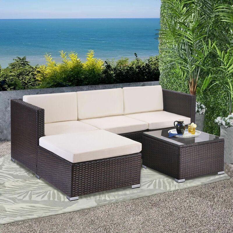 MCC DIRECT Rattan Garden Furniture Outdoor 5pcs Patio Sofa Set chairs Table (Rupert Brown)