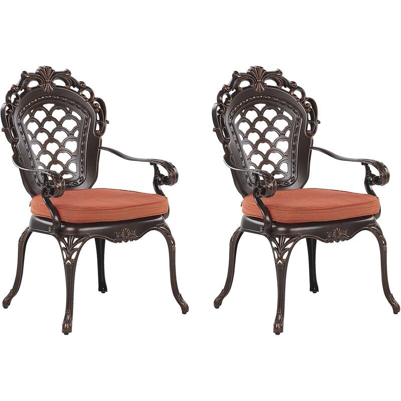 BELIANI Set of 2 Garden Outdoor Dining Chairs Brown Vintage Aluminium with Pads Lizzano - Brown