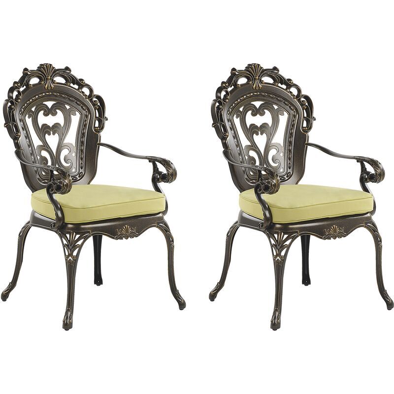 BELIANI Set of 2 Vintage Garden Outdoor Dining Chairs Brown Aluminium with Pads Sapri - Brown