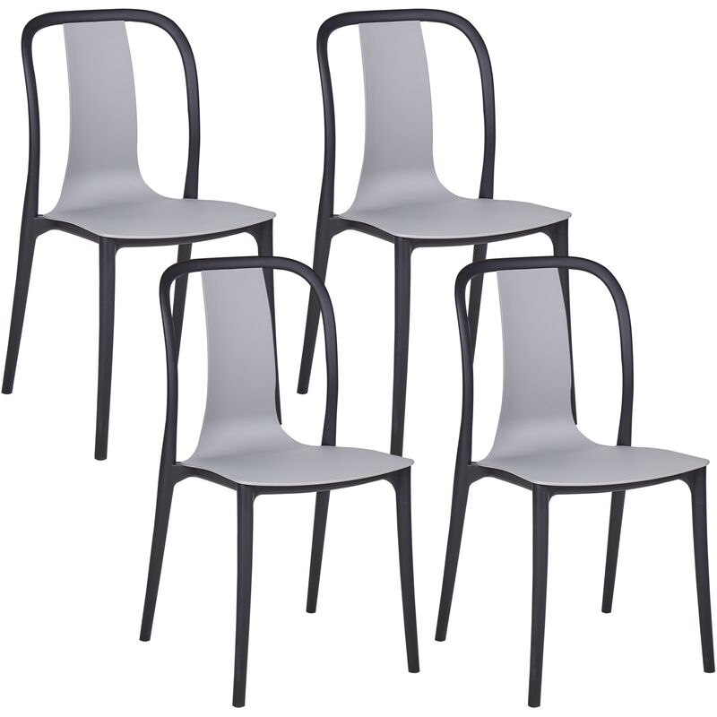 BELIANI Set of 4 Garden Outdoor Chairs Grey and Black Synthetic Stacking Armless Spezia