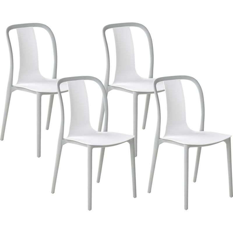 BELIANI Set of 4 Garden Outdoor Chairs White and Grey Synthetic Stacking Armless Spezia