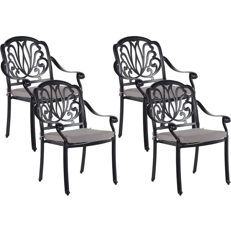 BELIANI Set of 4 Vintage Garden Outdoor Dining Chairs Black Aluminium Cushions Ancona - Black
