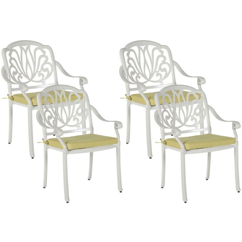 BELIANI Set of 4 Vintage Garden Outdoor Dining Chairs White Aluminium Cushions Ancona - White