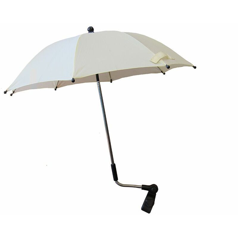 SECUREFIX DIRECT Small Pram Parasol With Clamp - Cream Fully Adjustable Flexible Pole Universal
