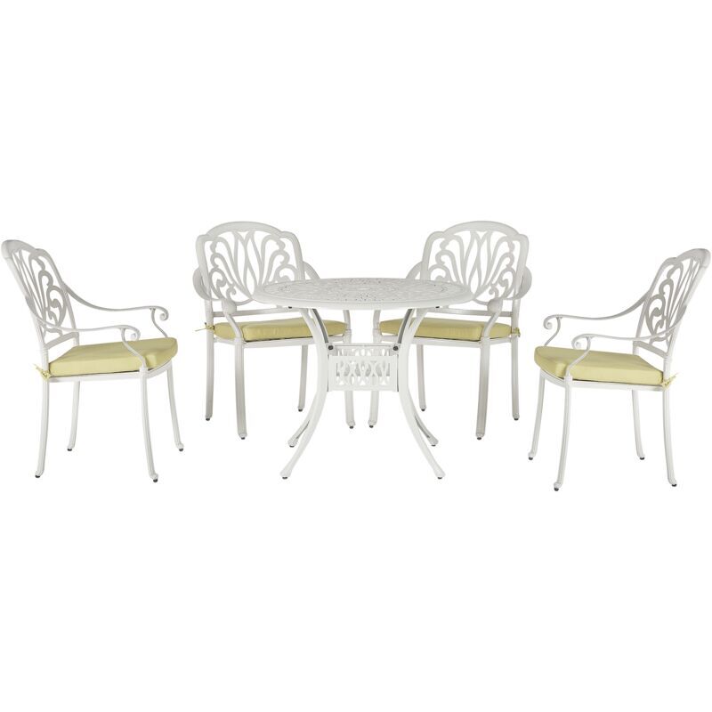BELIANI Vintage Garden Outdoor 4 Seater Dining Set White Aluminium with Seat Pads Ancona - White