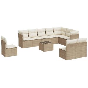 11 Piece Garden Sofa Set with Cushions Beige Poly Rattan Vidaxl Beige