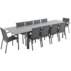 Sweeek - 10-seater garden dining set, extendable 235-335cm aluminium table, 8 chairs and 2 armchairs - Odenton - Anthracite frame, Charcoal Grey