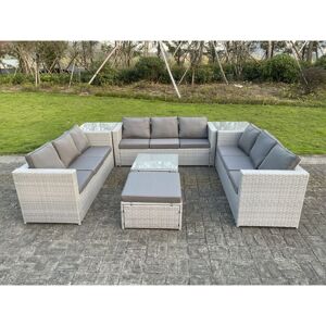 Fimous 10 Seater Wicker Light Grey Lounge Rattan Sofa Set Outdoor Garden Furniture Conservatory Patio Furniture