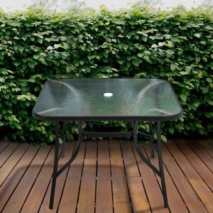 LIVINGANDHOME 105CM Garden Ripple Glass Square Table With Umbrella Hole, Black