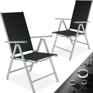 Tectake - 2 folding aluminium garden chairs - reclining garden chairs, garden recliners, outdoor chairs - black/silver - black/silver