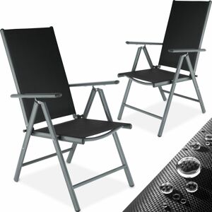 TECTAKE 2 folding aluminium garden chairs - reclining garden chairs, garden recliners, outdoor chairs - anthracite - anthracite