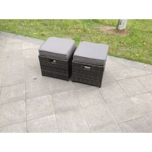 Fimous - 2 pc Rattan Small Footstool Outdoor Garden Furniture Patio Furniture Dark Grey Mixed