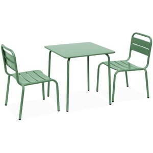 Sweeek - 2-seater table and chairs set for kids, metal, Sage green - Sage Green