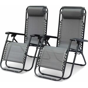 SWEEEK 2 textilene reclining chairs - foldable, multi-position - Patrick - Anthracite - Grey