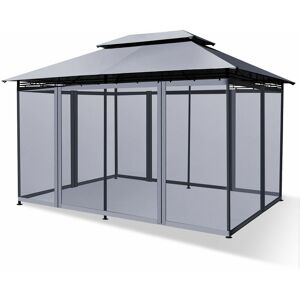 GYMAX 2-Tier Patio Gazebo Outdoor Tent Canopy Shelter W/ Removable Netting Sidewall