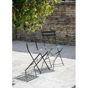 2 x Garden Trading Outdoor Indoor Bistro Chairs Seat Carbon Grey Metal Patio