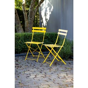 2 x Garden Trading Outdoor Indoor Bistro Chairs Seat Lemon Yellow Steel Patio