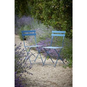 2 x Garden Trading Outdoor Indoor Bistro Chairs Seats Lulworth Blue Steel Patio