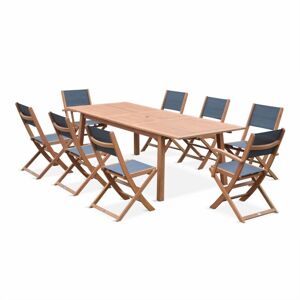 SWEEEK 8-seater garden dining set, extendable 180-240cm FSC-eucalyptus wooden table, 6 chairs and 2 armchairs - Almeria 8 - Anthracite textilene seats