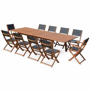 Sweeek - 10-seater garden dining set, extendable 200-300cm FSC-eucalyptus wooden table, 8 chairs and 2 armchairs - Almeria 10 - Anthracite textilene