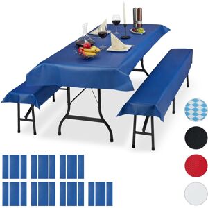 8x Beer Tent Set, Picnic Tablecloth with 2 Bench Covers, Washable, Simple, Reusable, Waterproof, Outdoor, Blue - Relaxdays