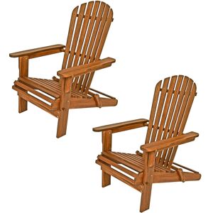 Casaria - Set of 2 Adirondack Sun Loungers Acacia Wood Foldable Large Armrests Conservatory Garden Patio Porch Wooden Outdoor Furniture