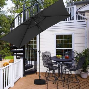 LIVINGANDHOME 3M Hexagon Parasol Umbrella Patio Sun Shade Crank Tilt with Square Base, Black