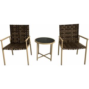 FURNITURE ONE 3 pcs Patio Leather Effect Rattan Wicker Bistro Set with Table - Natural