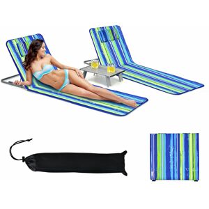 Costway - 3-Piece Beach Mat Set w/ 2 Lounge Chairs & Side Table Adjustable Chaise Lounge