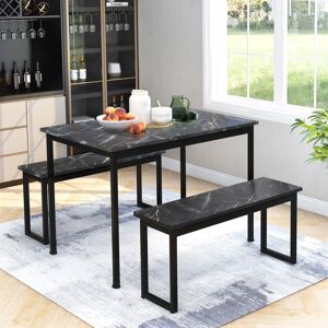 Abrihome - 3-Piece Dining Table and Bench Set 4-Person Space-Saving Dinette for Kitchen Patio Outdoor, Black