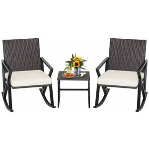 Costway - 3 Piece Patio Rocking Set Outdoor pe wicker Rocker bistro Set