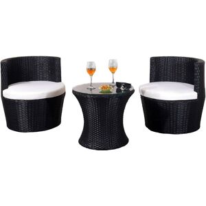 Comfy Living - 3 Piece Rattan Bistro Furniture Set in Black