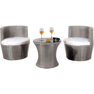 COMFY LIVING 3 Piece Rattan Bistro Furniture Set in Grey