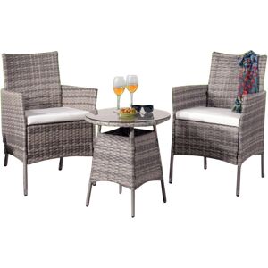 COMFY LIVING 3 Piece Rattan Garden Furniture Set in Grey with Waterproof Cover